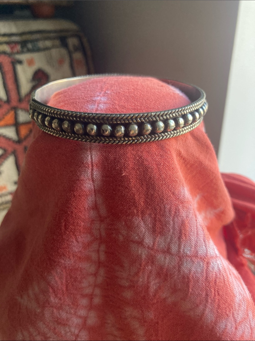 Antique-Style Gold Beaded Women's Bangle Bracelet